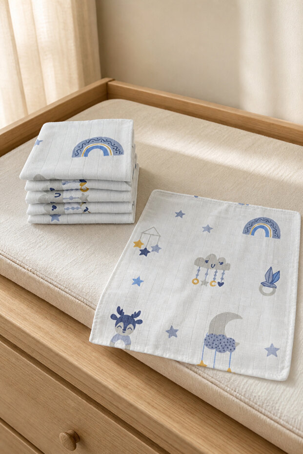 7-Pack 100% Cotton Double Layer Checkered Muslin Baby Mouth Wipes – 25 × 25 cm