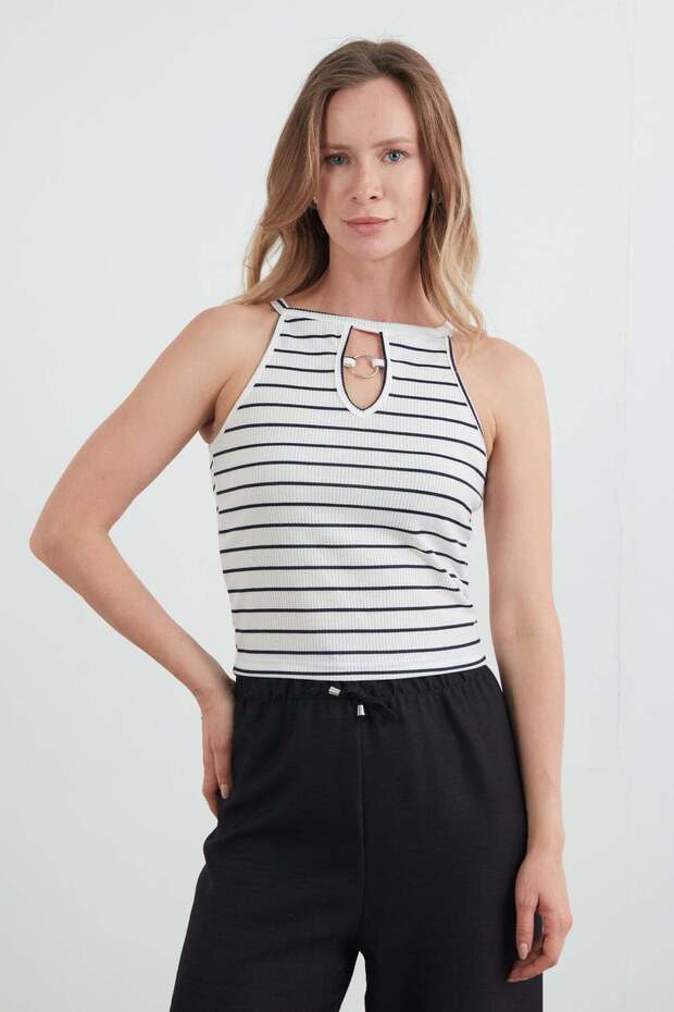 Halter Neckline Body with Striped Ring Detail
