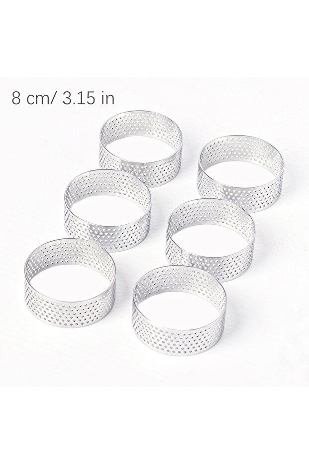6pcs-8cm 3-12PCS Perforated Tart Ring Set Food Grade Stainless Steel Non-Stick Baking Molds for Past