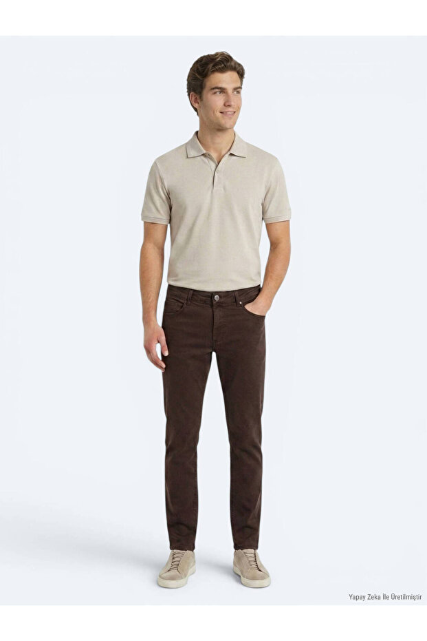 Brown Woven Slim Fit Sport Cotton Blend Trousers