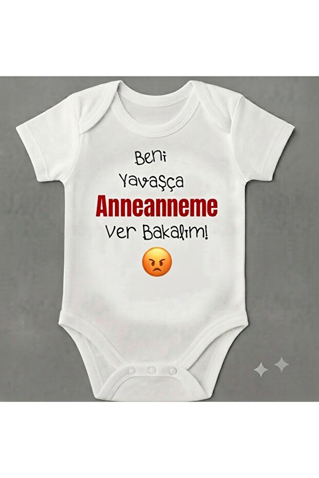 Beni Yavaşça Anneanneme Ver Short Sleeve Snap Fastener Baby Bodysuit