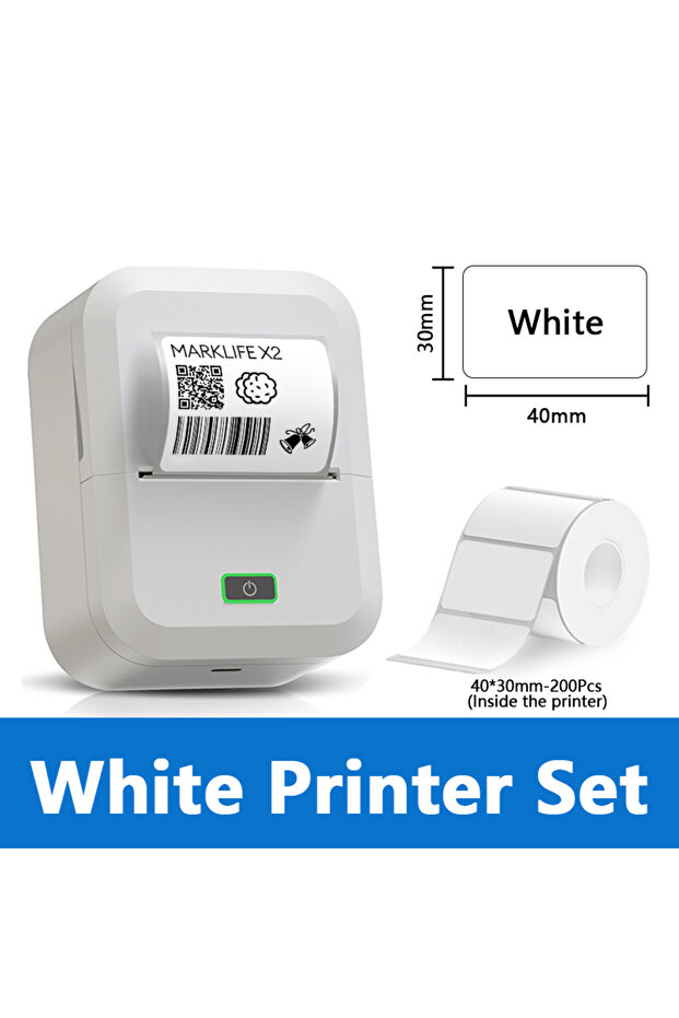 White 1Roll Marklif X2 Portable Thermal Printer Mini Pocket Printer Self-Adhesive Sticker Labeling M