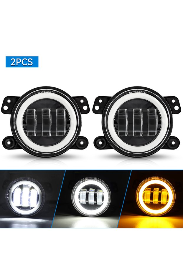 2pcs Halo 4 Inch LED Fog Lights With Halo Ring DRL Turn Signal Lamp For Wrangler JK TJ LJ Dodge Chry