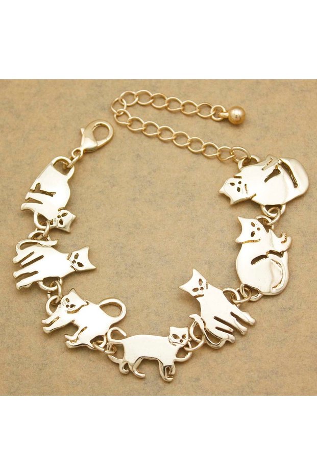 Gold Cute Cat Animal Pendant Charm Bracelet for Women Men Chain Link Kitten Bangles Trendy Couple Je