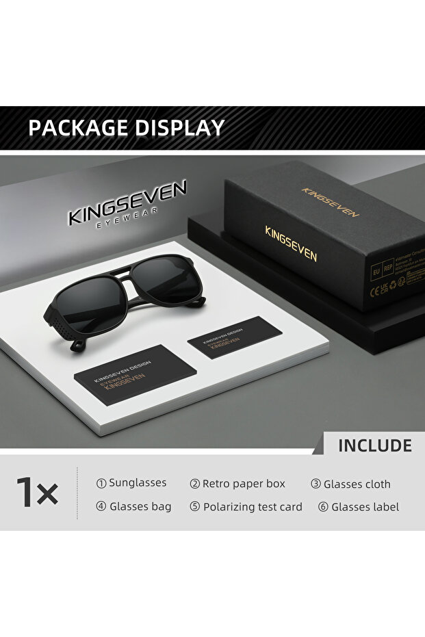 Black Gray KINGSEVEN Trendy Rectangle Large Frame Sunglasses Vintage Polarized Women Men Glasses Cau
