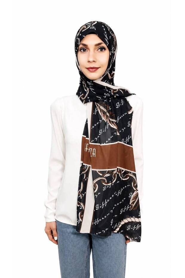 شال بنمط سلسلة - أسود - 1