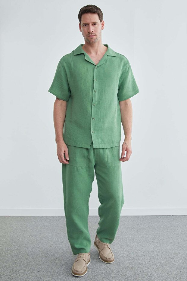 Elastic Waist Muslin Fabric Trousers