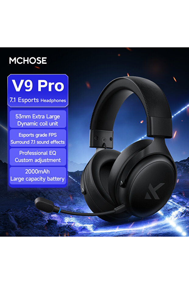سماعة رأس MCHOSE V9 Pro للألعاب، سوداء اللون، سماعات رأس لاسلكية بلوتوث رباعية الأوضاع تغطي الأذن بالكامل، مناسبة لأجهزة الكمبيوتر الشخصية، مزودة بميكروفون