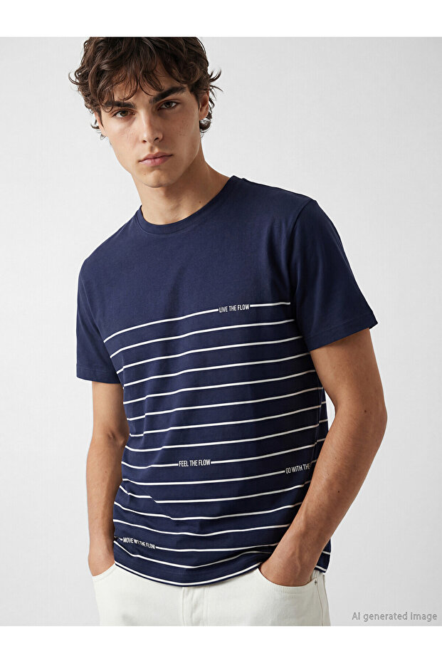 Original Oval Collar Striped Combed Cotton Men's T-Shirt
