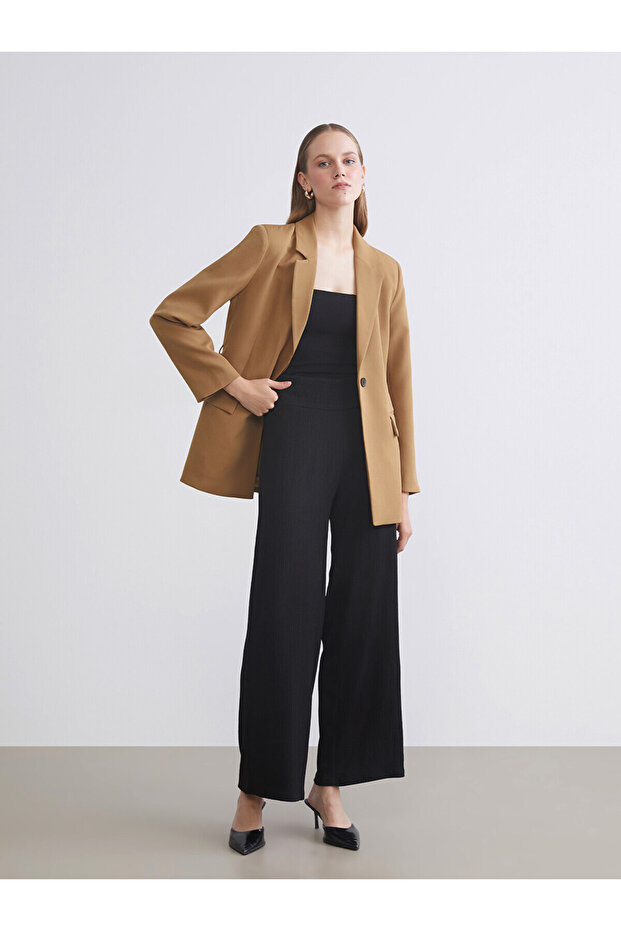 Lcw Everyday Black Textured Women's Trousers with Elastic Waist