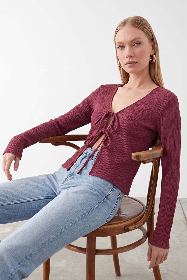 Wrapped Fabric Front Tie Cardigan