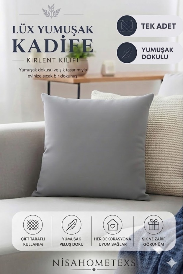 Gray Luxury Soft Textured Velvet Living Room Throw Pillow Cover