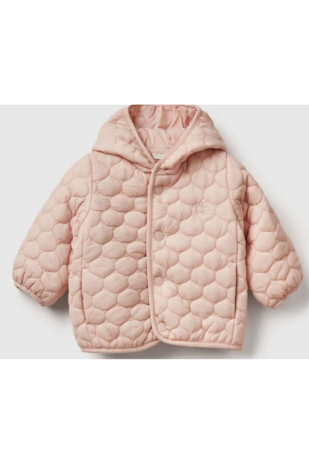 Baby Dusty Pink Rabbit Embroidered Quilted Snap Hooded Jacket