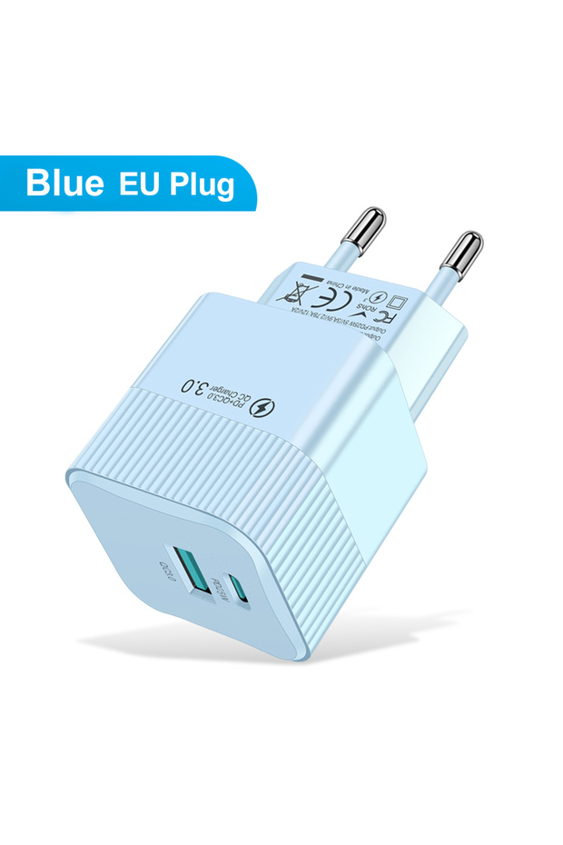 316 EU Blue 2 Ports PD 25W USB C Fast Charger KR EU Mini Travel Plug Phone Fast Charging Adapter fo