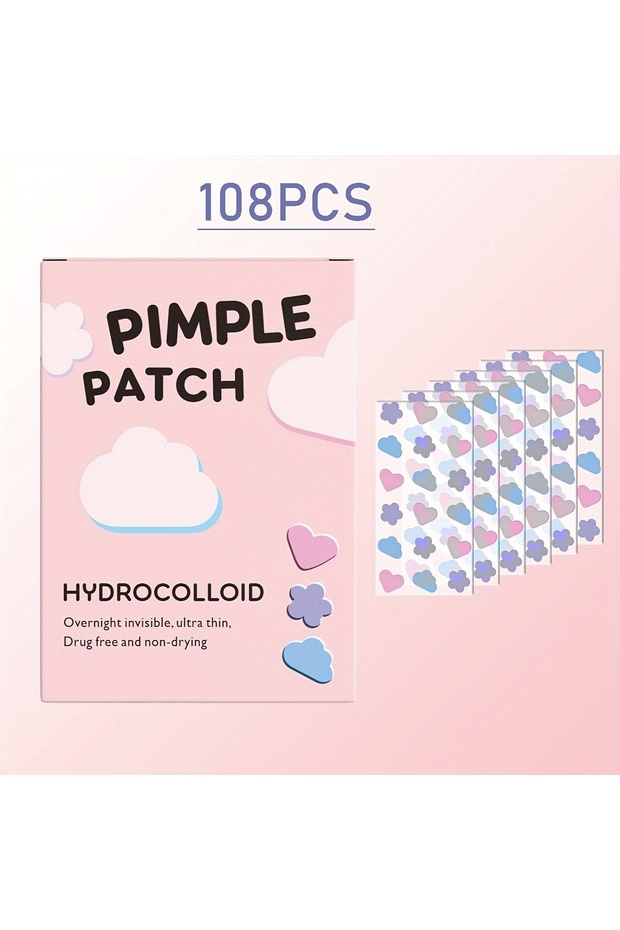 108PCS Acne Patches (multiple shapes, 108 counts) Hydrocolloid acne patches, free acne patches, blem