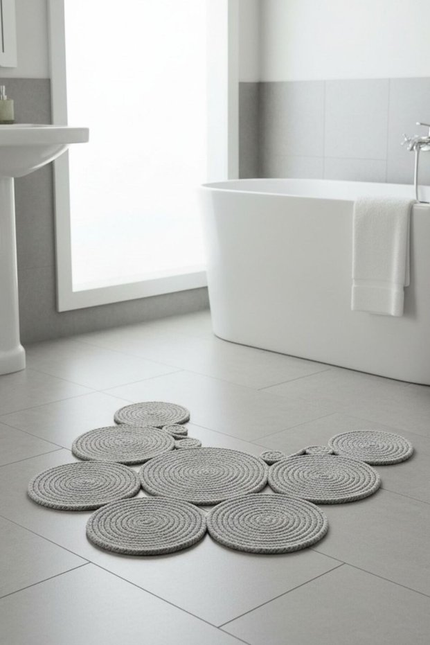 Jute Double-Sided Washable Toilet Seat Cover - Geometric Patterned Bath Mat (36X50 cm)
