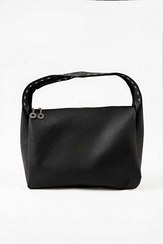 Studded Double Zipper Faux Leather Handbag