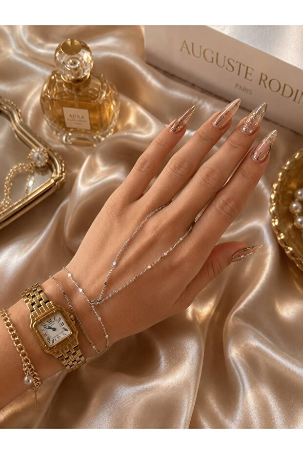 Thin Chain Heart Ring Shahmeran Bracelet Women's Waterproof Non-Tarnish Gift