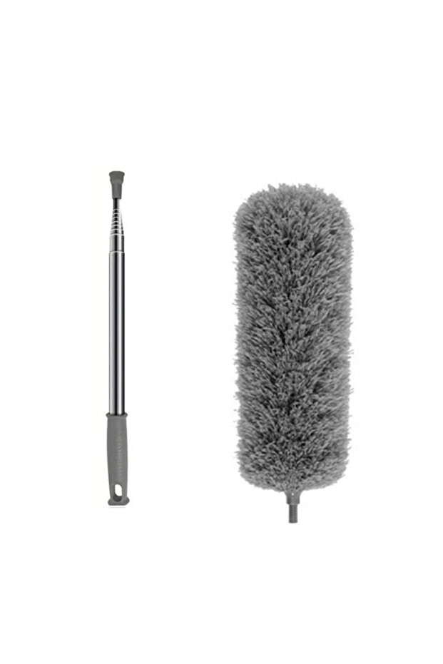 Gray Multifunctional Retractable Duster with Bendable Head - Reusable and Washable for High Ceilings