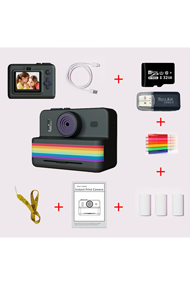 Black Children's Printable Camera Toy Small Camera Gift for Boys and Girls