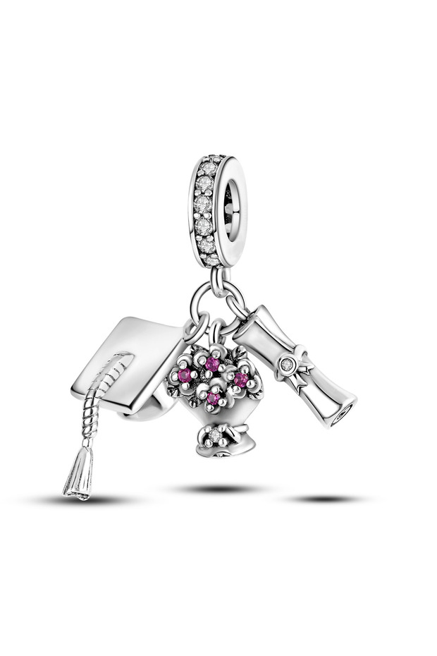 KTC122 Silver Plated Charms Graduation Campus Mortarboard Beads Fit Original Bracelet Diy Pendants J