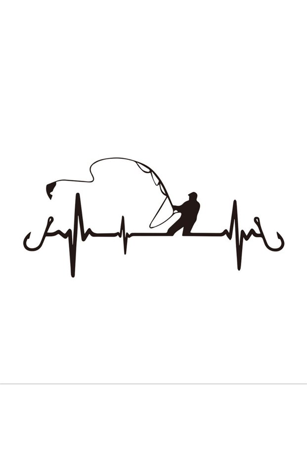 Black Fishing Heartbeat Car Decal Sticker, Waterproof Vinyl Decal Car Window Bumper Sticker Trunk D