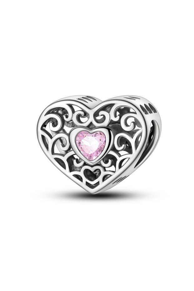 KTC1170 Silver Plated Pink Series Zircon Charms Fit Original Bracelet Necklace DIY Beads For Women J