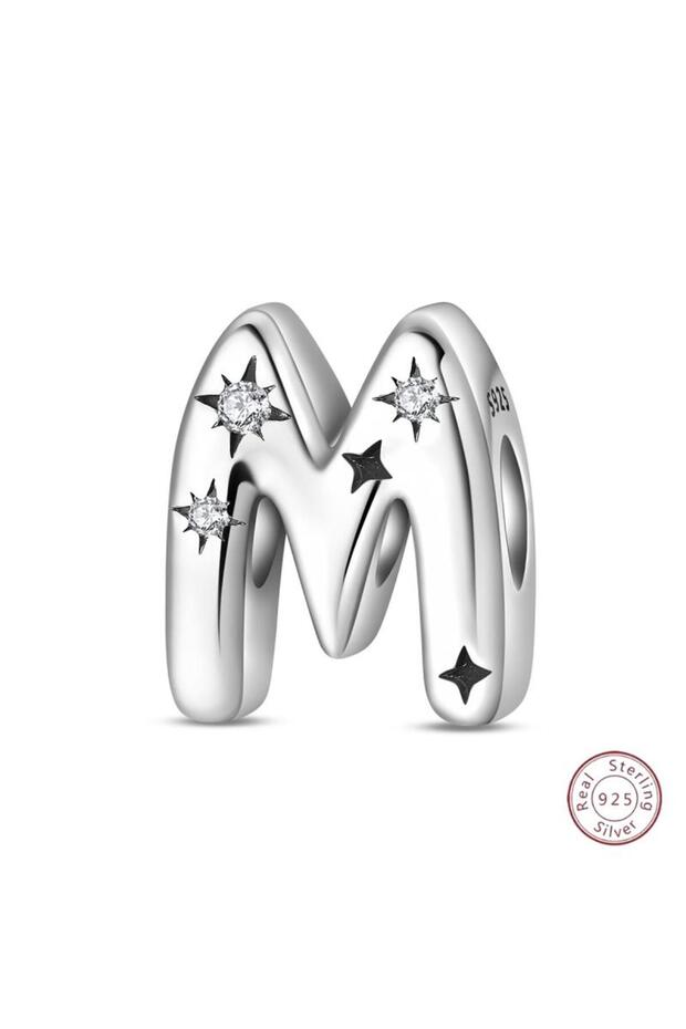 PAC1957-M 925 Sterling Silver 26 Alphabet A-Z Charms Star Letter Beads Suitable for DIY Bracelet Wom