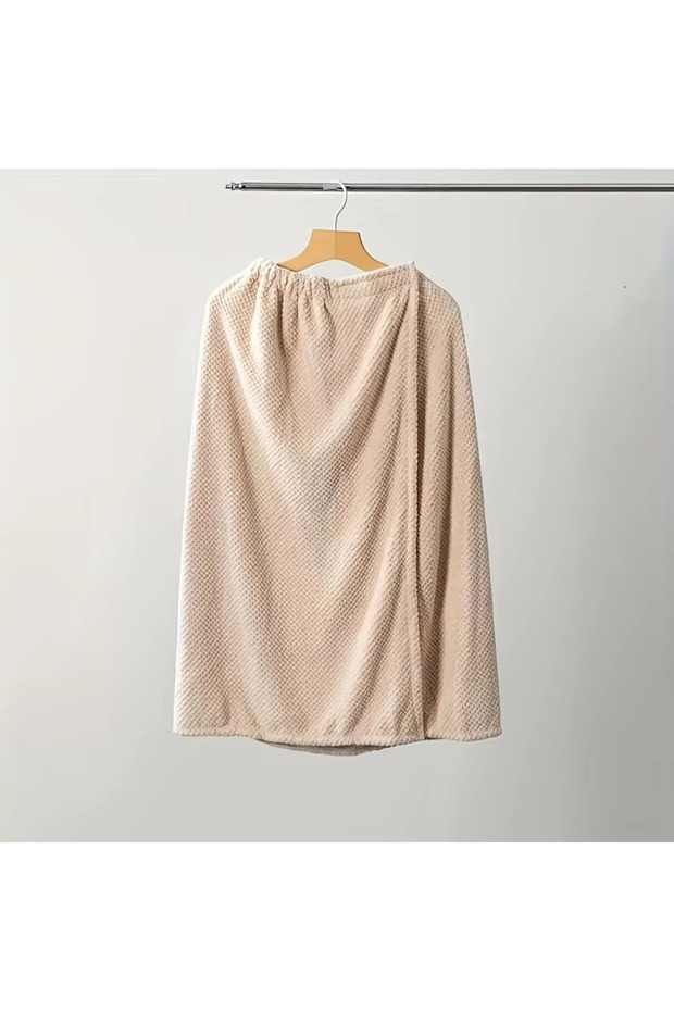 Khaki 1Pc Microfiber Strapless Shower Skirt - Wearable Bath Towel Style Slip, Lightweight Absorbent