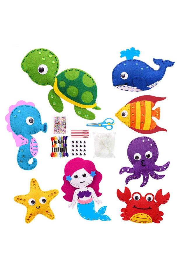 A Sea Animals Sewing Kit for Kids Sea Animals Craft Kit Sewing Stuffed Animals Felt Plush Ornaments.