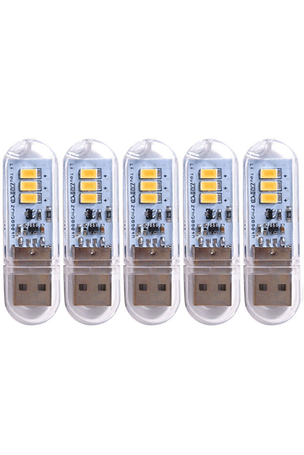 5 قطع إضاءة ليلية صغيرة محمولة بـ 3 مصابيح LED دافئة، تعمل بمنفذ USB، مصباح كتاب يعمل بالـ USB
