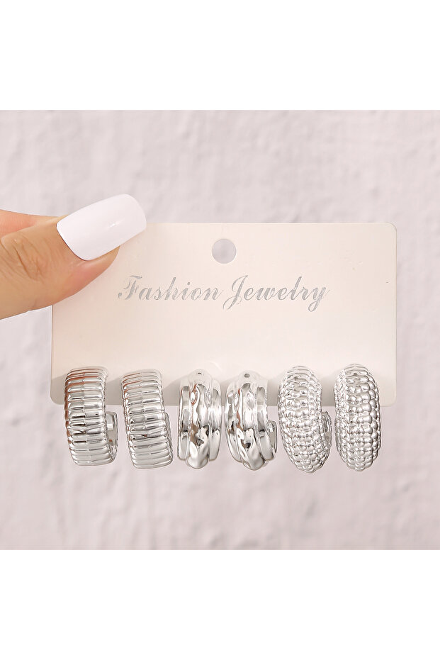 أقراط دائرية هندسية من Silvery3 بتصميم على شكل قطرة ماء على شكل حرف C بتصميم مثلث