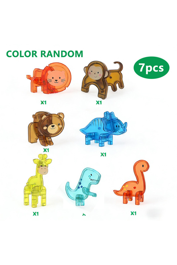 7 pieces Magnetic tile toy accessories, small animals, children's puzzle collage, suitable for birth
