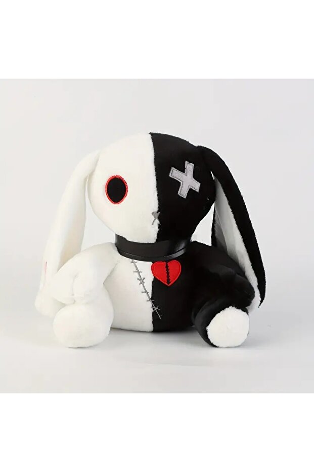 25cm Style F Creepy Goth Bunny Plush Black And White Contrasting Crazy Rabbit Spooky Gothic Bunny Cu