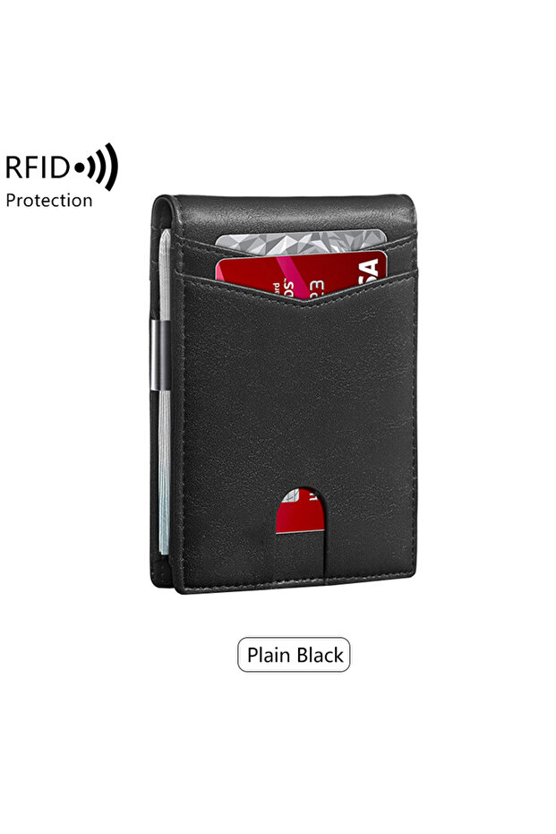 محفظة رجالية QB337-plainblack بتصميم بسيط، متعددة الوظائف، رفيعة للغاية، تحجب تقنية RFID، تتسع لـ 12 بطاقة، مع جيب أمامي
