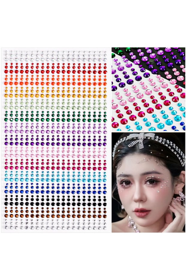 NK-LT-68 162/216/900pcs Eye&Face&Body Diamond Tattoos Stickers 3/4/5/6mm Colored Glitter Rhinestone