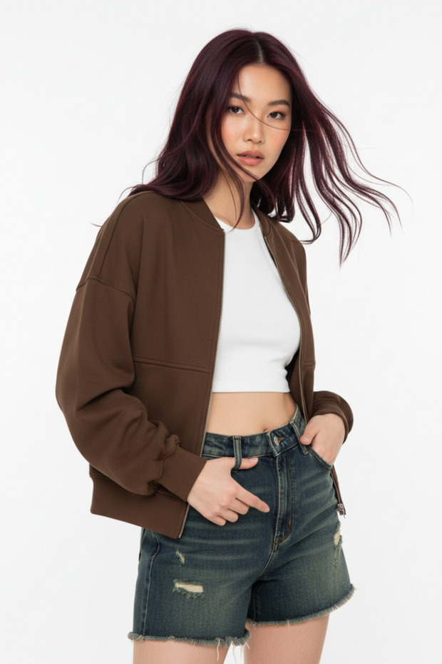 Women's Basic Oversize Zippered Casual Bomber Jacket
