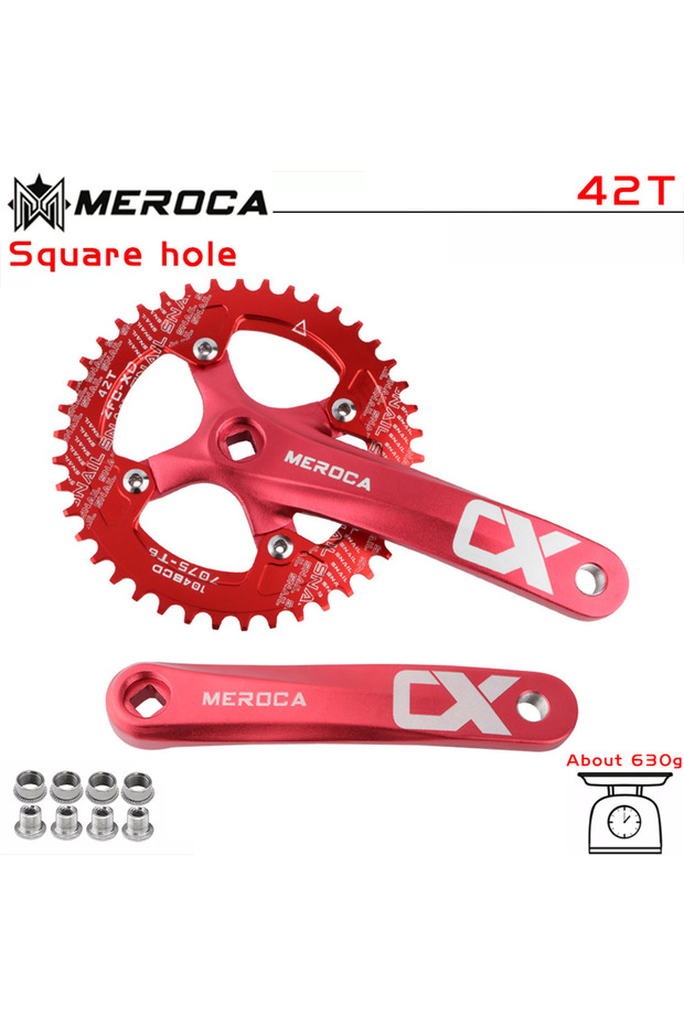 170mm Red CX 42T MEROCA CX Square Hole Bicycle Crankset 104BCD Aluminum Alloy IXF Square Hole Mounta