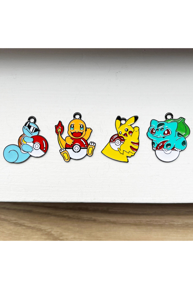 4pcs 4pcs Anime Pokemon Pikachu Squirtle Charmander Bulbasaur Metal Charms DIY Jewelry Accessories f