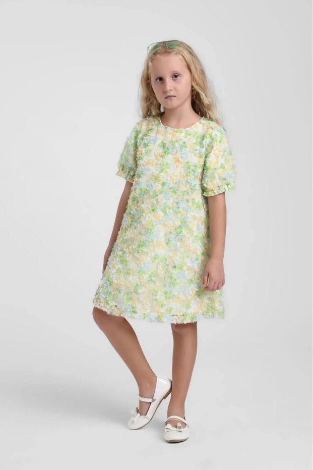 5-9 Years Old Colorce Love Girl's Dress-Green