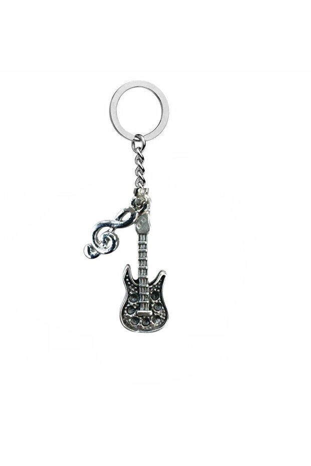 Unisex Keychain with Guitar & Left Key Figure – Metal Music Themed Accessory