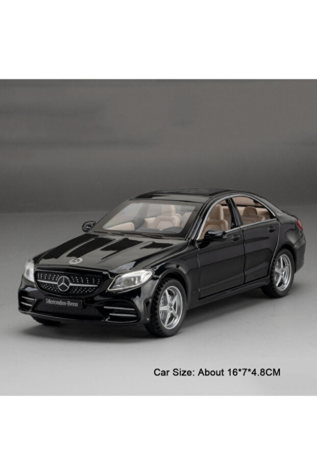 سيارة C260L سوداء بمقياس 1:32، نموذج سيارة E300L من السبائك المصبوبة، 6 أبواب قابلة للفتح، مع صوت وإضاءة، إطارات قابلة للسحب للخلف