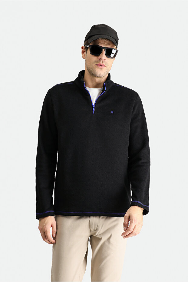Half Zipper Mock Neck Cold-Proof Non-Pilling Fleece Sweatshirt