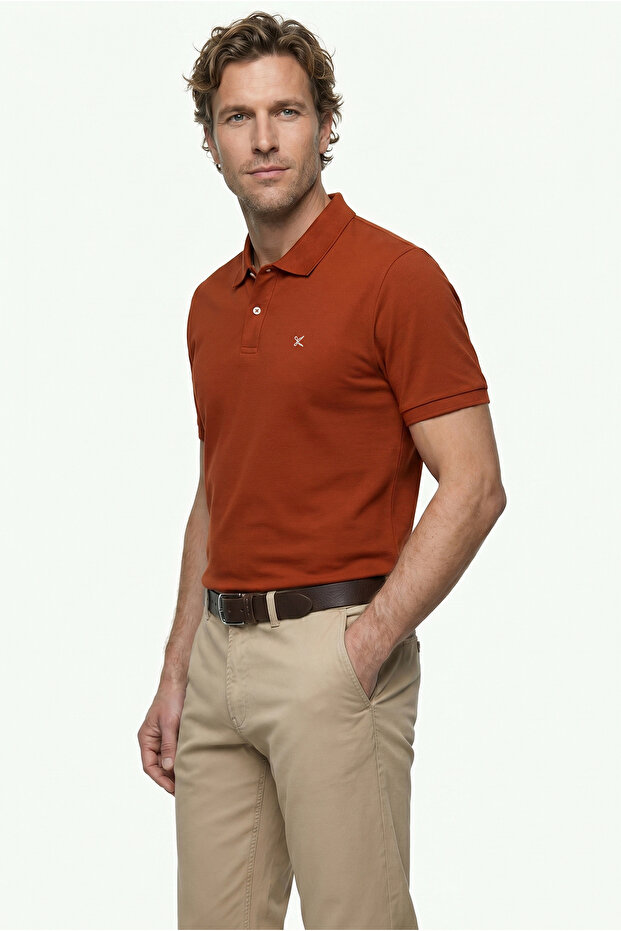 Polo Neck Slim Fit Embroidered 100% Cotton T-Shirt
