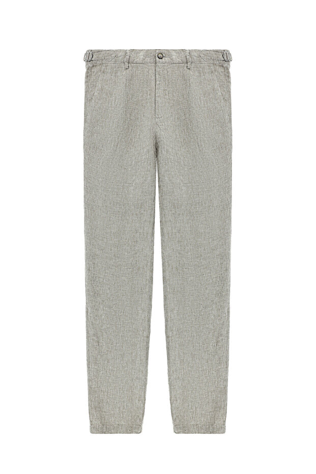 7 Drop Slim Fit Slim Fit Buckled Linen Classic Fabric Trousers