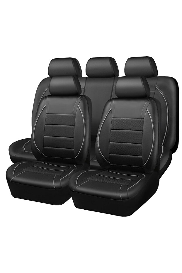 SN-2126-9PCS-GY Universal Leather Car Seat Covers Simple Style Breathable Full Set or Front Pair