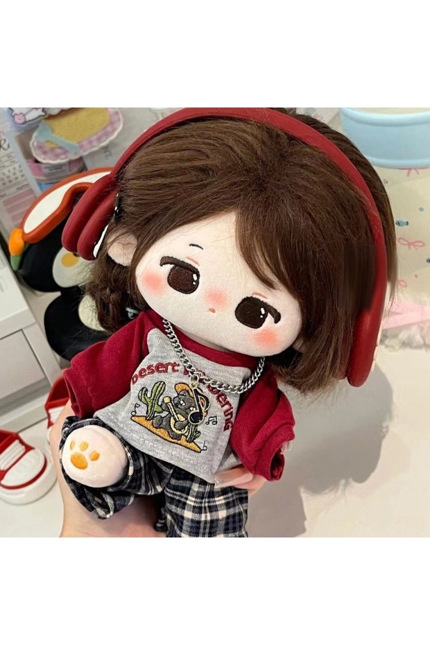 Red-3pcs 20CM Cotton Doll Clothes T-shirt Shorts Set with Necklace Cute Lovely Doll Suit Dress up DI