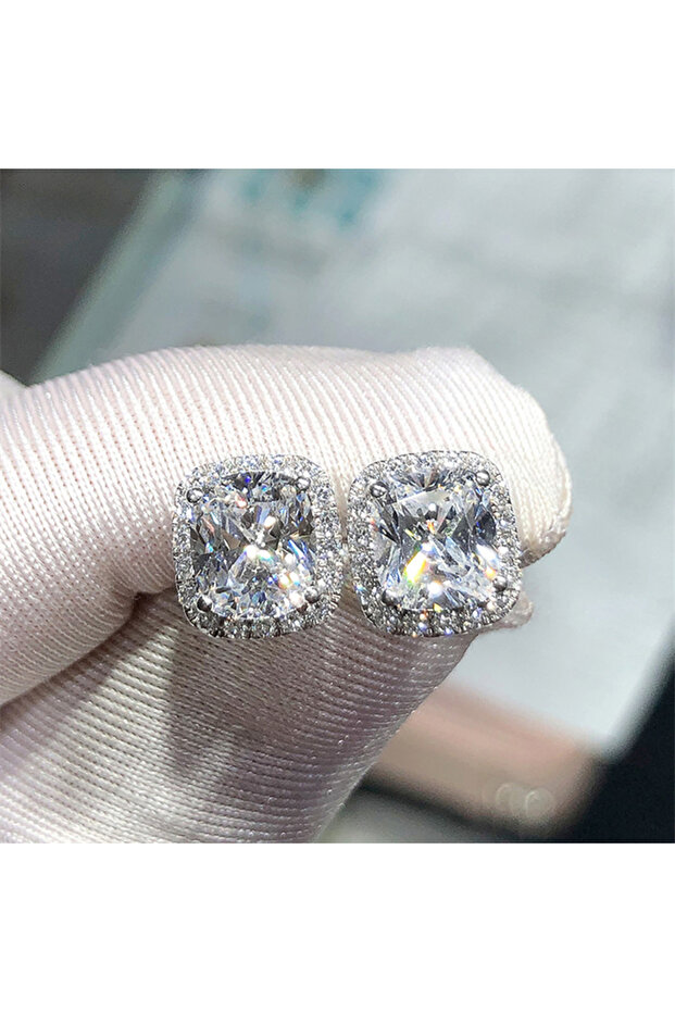 E1047 Huitan Classic Cushion Shape Stud Earrings with Brilliant Cubic Zirconia Stone Wedding Engagem