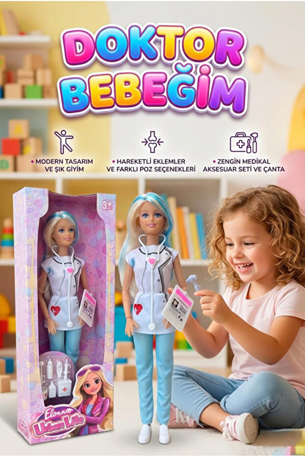 Tıfıl Toys Doktor Bebeğim Sağlık Seti - Hareketli Eklemli 30 cm Bebek ve Medikal Ekipmanlar Oyuncak Bebek
