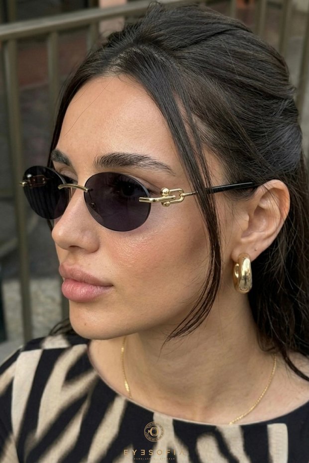 Cartiess Unisex Ellipse Black Gold Framed Ultra Light Uv400 Filtered Sunglasses